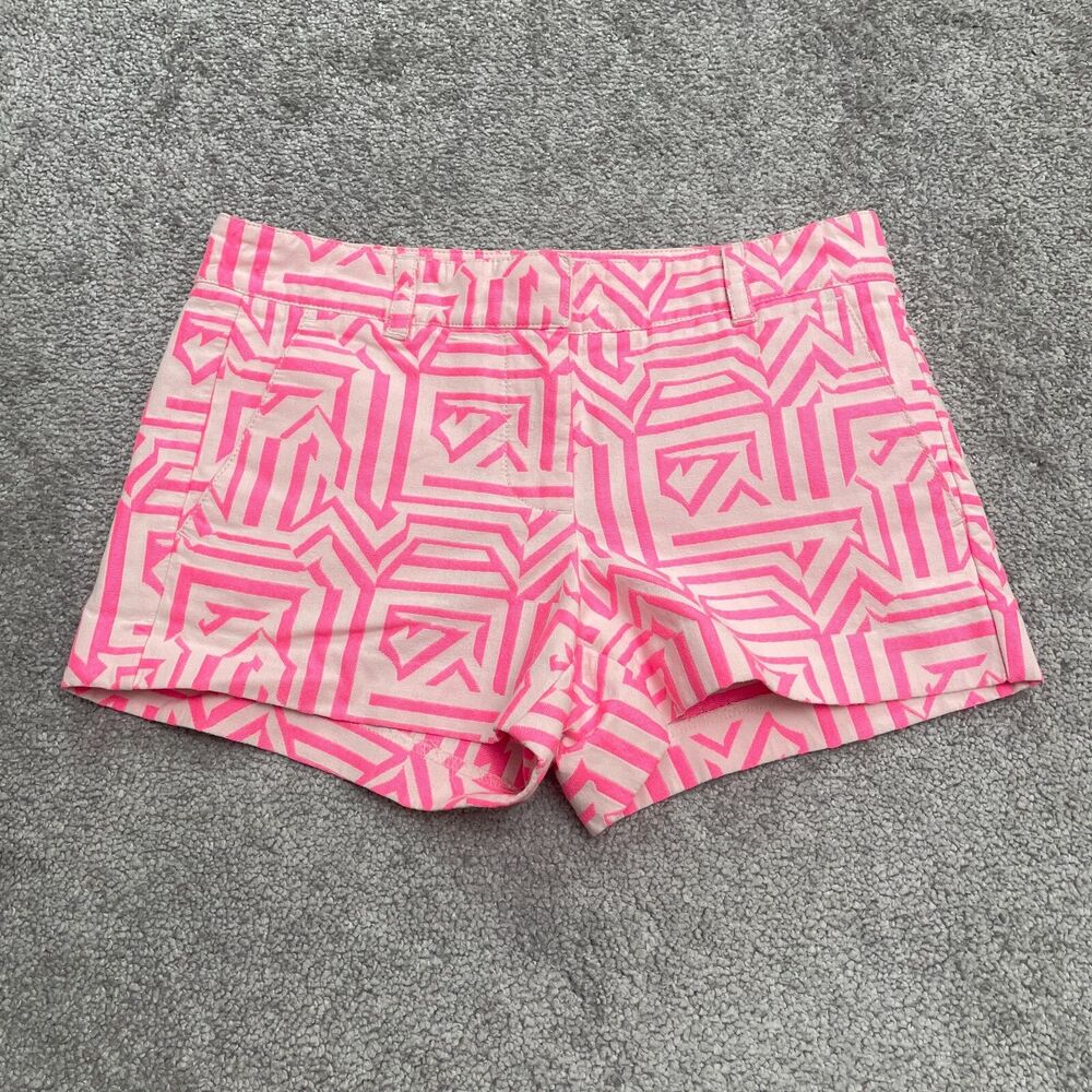 J. Crew Geometric Azaka Chino Shorts Womens 00 Tiki Neon Pink Casual Stretch
